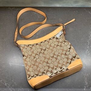 Coach Signature Brown and Tan Crossbody Bag